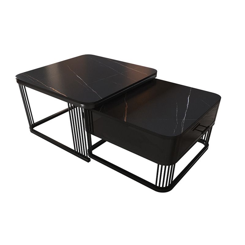 Square Nesting Coffee Table Set Slate Frame Coffee Cocktail Table with Drawer