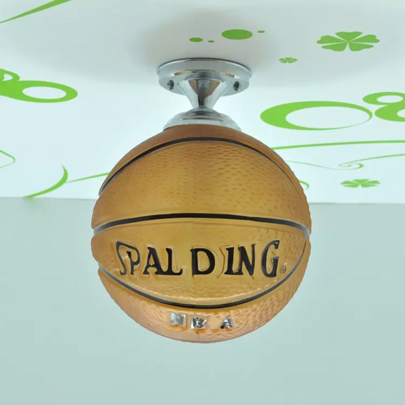 Brown Basketball Ceiling Mount Light One Head Sport Style Glass Ceiling Lamp for Boys Bedroom