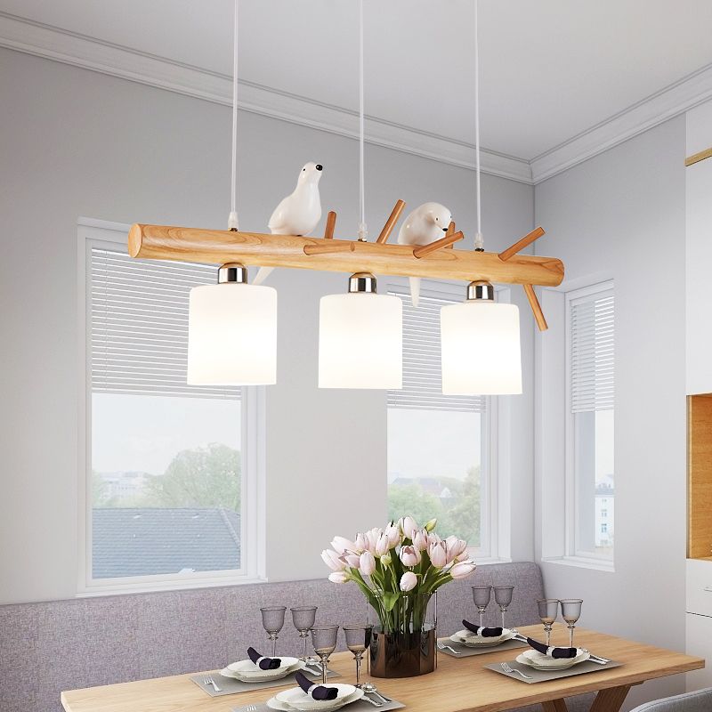 Luz de la isla colgante de cilindro de estilo moderno lámparas colgantes de vidrio blanco