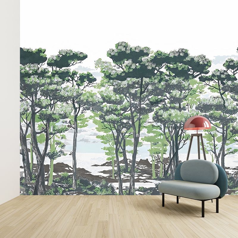 Papier peint mural intissé de forêt côtière nordique, résistant à l'humidité, couleur foncée, Art mural pour la décoration de la maison