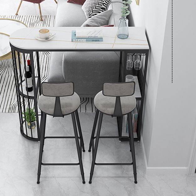 Modern Bar Dining Table with Shelves Iron Base Bar Height Cocktail Table