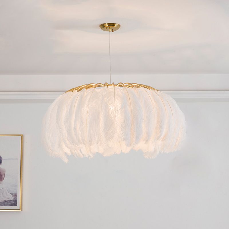 Nordic Circular Hanging Light Fixture Feather Dining Room Chandelier Pendant Light