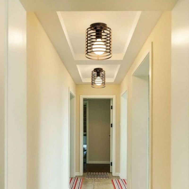 Geometric Shape Metal Flush Mount Light Industrial 1 Light Flush Ceiling Light in Black