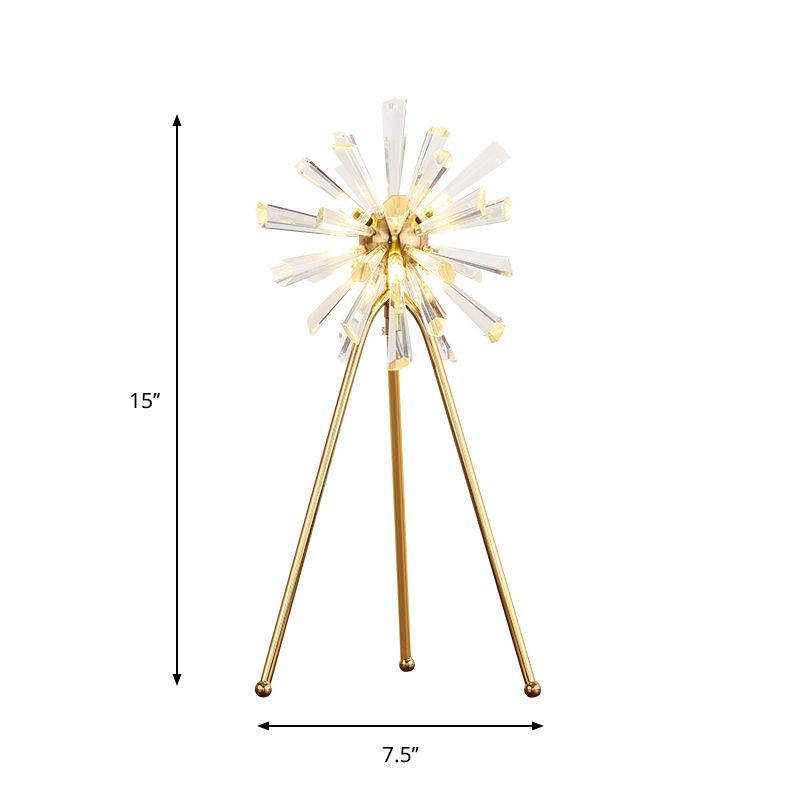 Burst -Studienraum Schreibtisch Lichtkristall Prismen 1 Glühbirne zeitgenössische Nachttischlampe in Gold