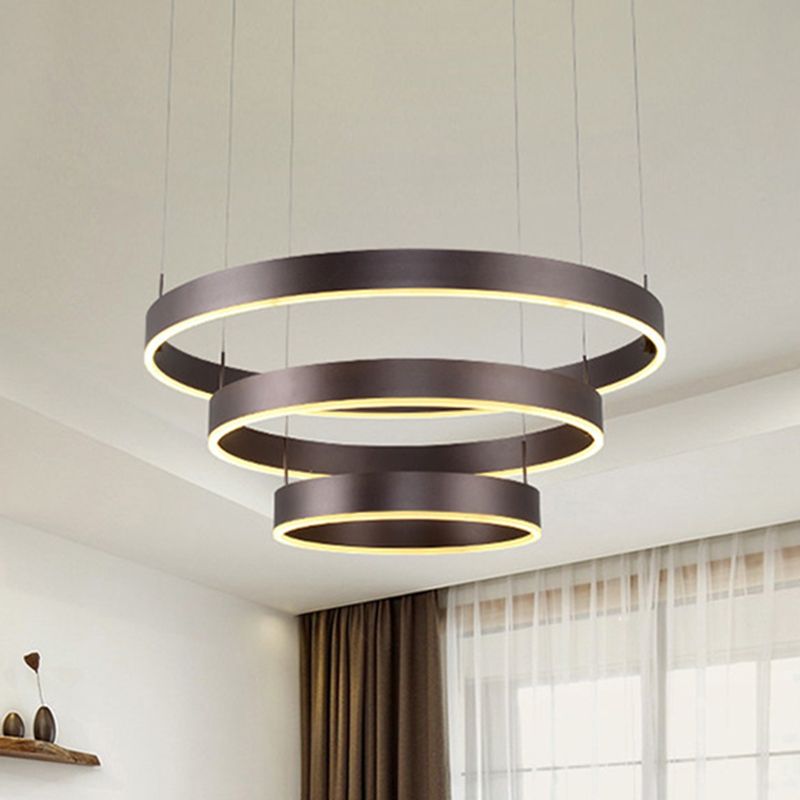 Modern 1/2/3-Light Suspension Pendant with Acrylic Shade Coffee Ring Chandelier Light in Warm/White Light