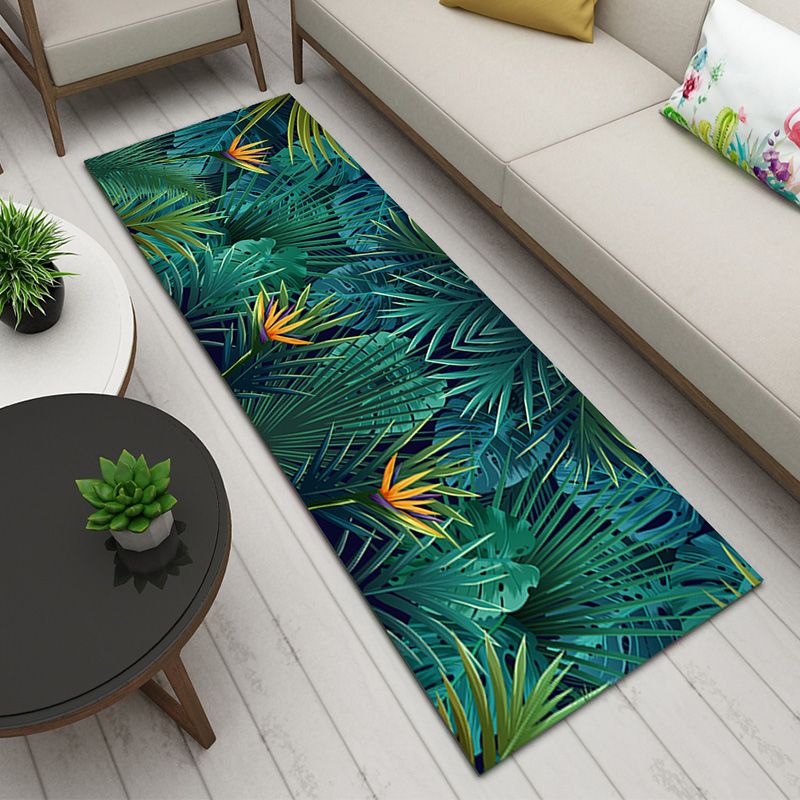 Green Modern Carpet Polyester Plant Carpet Non-Slip Backing Area Carpet for Living Room