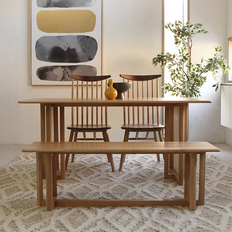 Rechthoek bruine eettafel vaste houten eettafel met dubbele voetstukbasis
