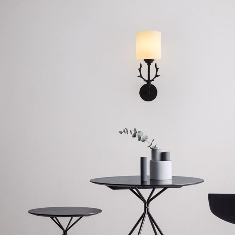 1-Light Cylinder Sconce Light Modern Glass Sconce Light Fixture