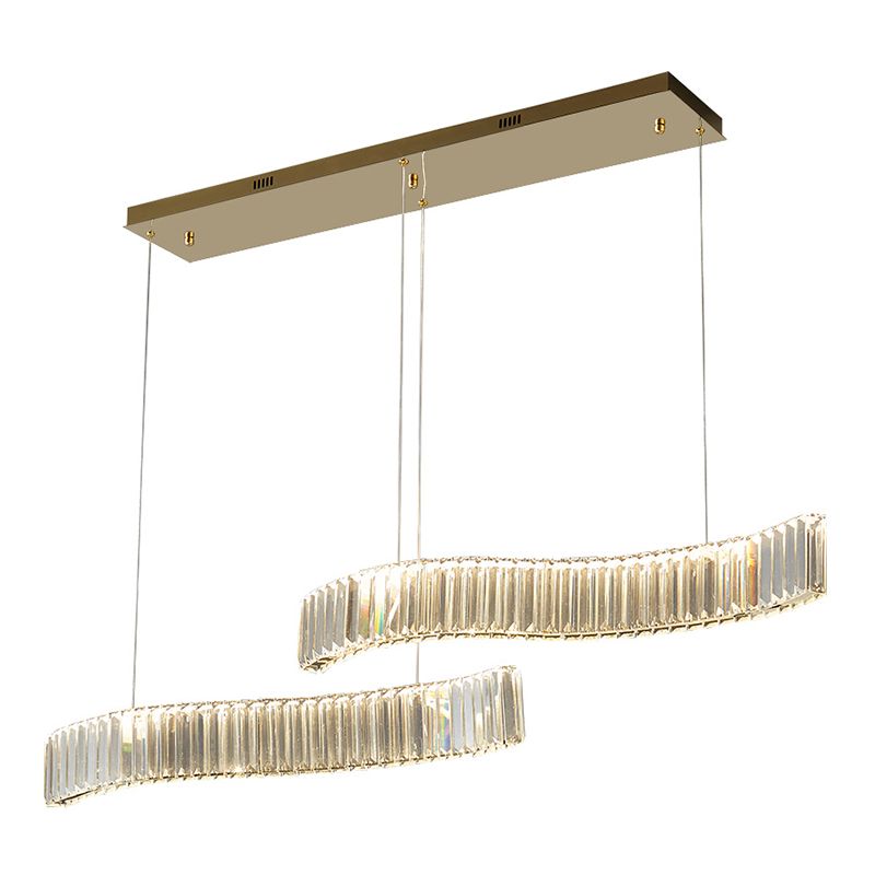 Contemporary Waves Ceiling Hanging Lamp Fixtures 2 Light Crystal Wrapped Island Pendant