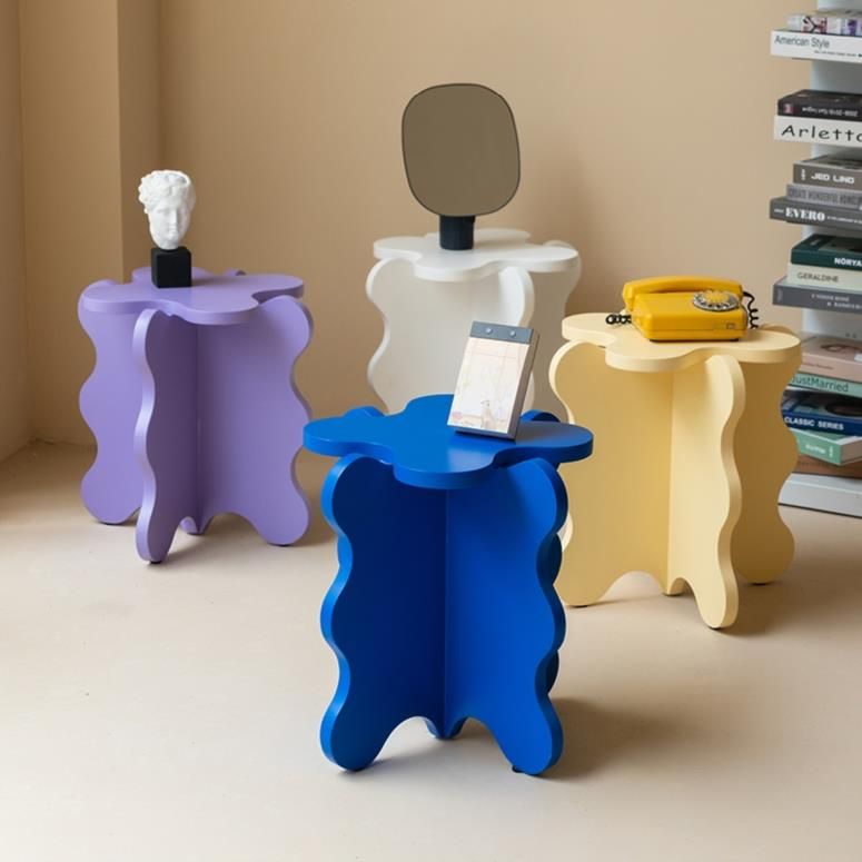 Scandinavian Wooden Coffee Table Free Form Pedestal Cocktail Table Set for Home