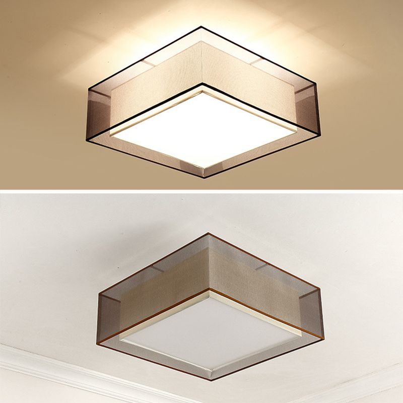 Acrylic Geometric Ceiling Light in Traditional Classic Style Wrought Iron Flush Mount with Flax Fabric Shade