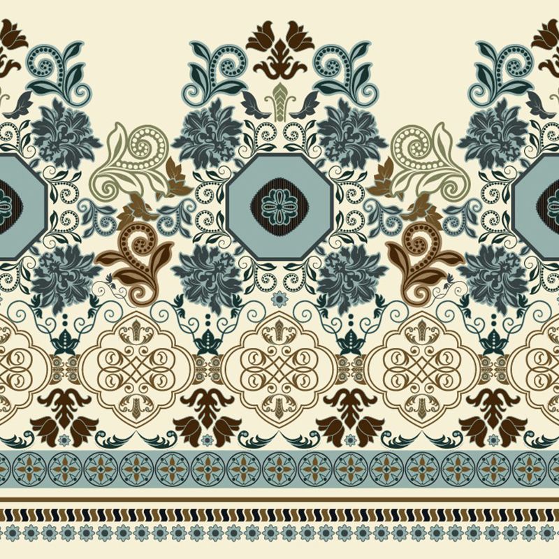 Blue-Brown Floral Wallpaper Murals Moisture Resistant Boho Bedroom Wall Covering