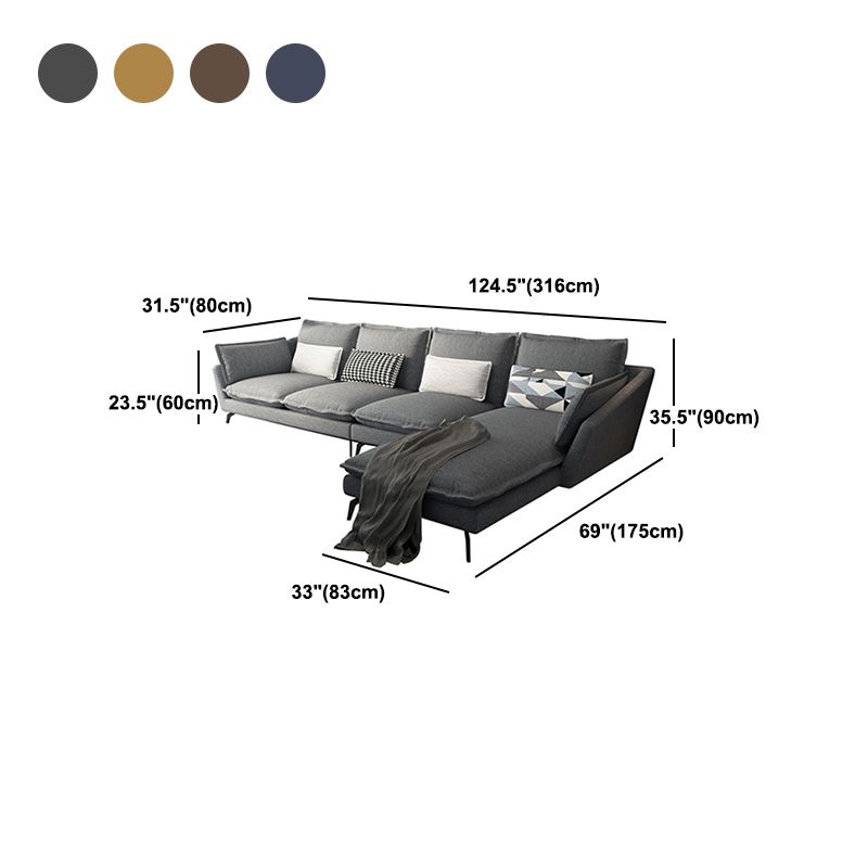 Linen Blend L-Shape Sectional with Pillows Back for Living Room