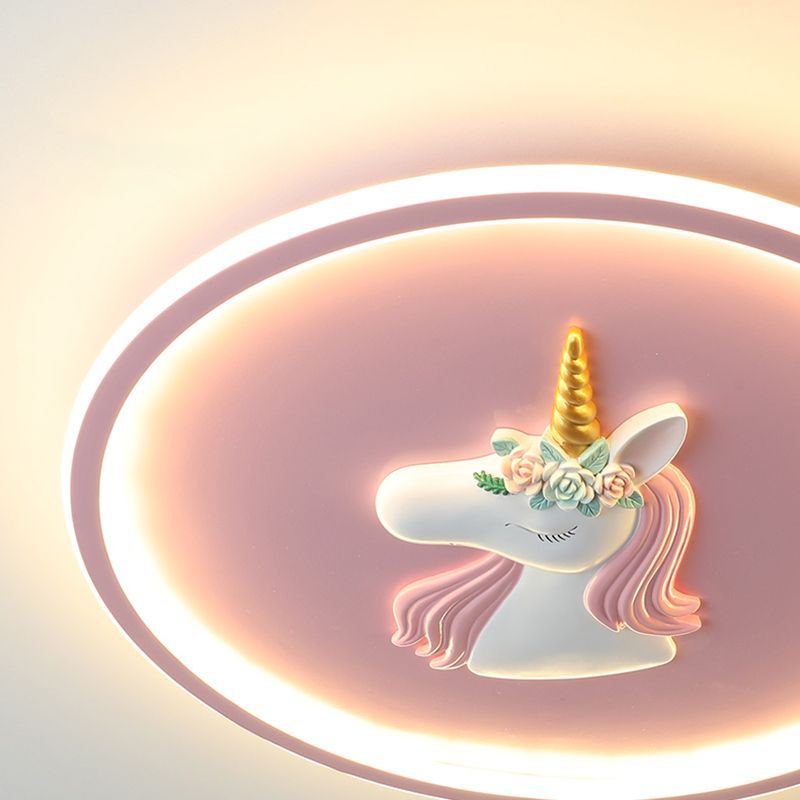 Luminaire encastré à 1 lumière LED en forme de dessin animé en métal licorne pour chambre d'enfant