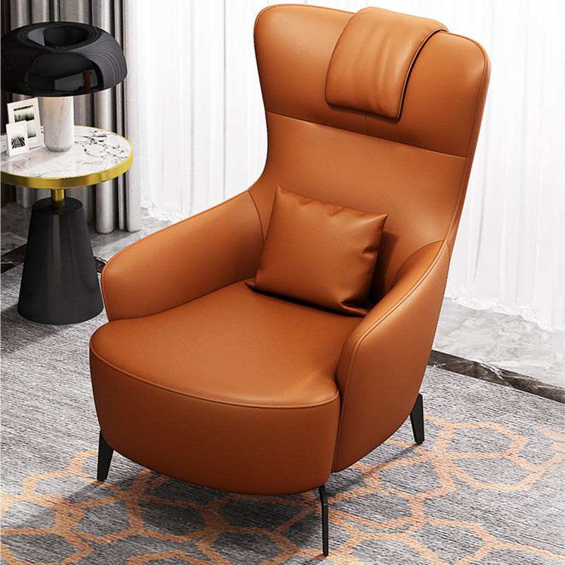 Contemporary Orange Accent Armchair with Solid Wood Frame and Metal Legs