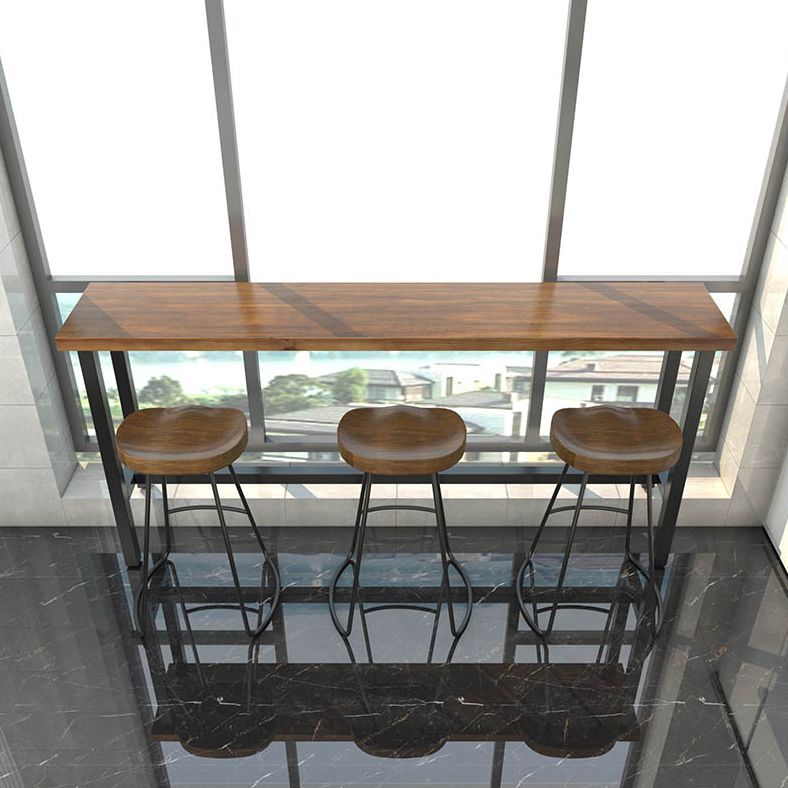 Brown Modern Style Bar Table Pine Wood and Iron Outdoor Bar Table