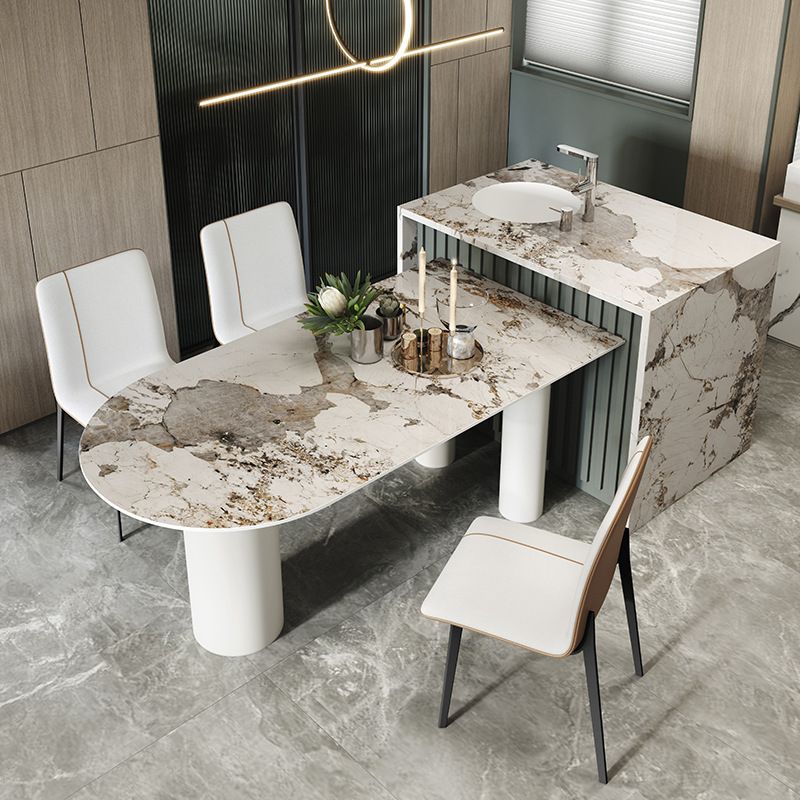 Stone Top Dining Table Traditional Luxury Dining Table with 3 Legs Base in White