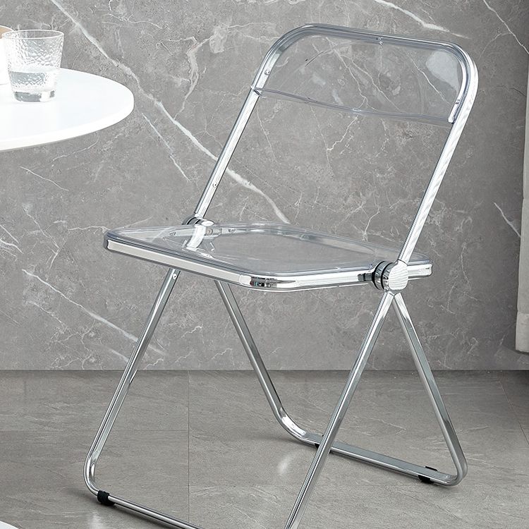 Silla de comedor moderna de metal, silla lateral plegable interior con respaldo abierto