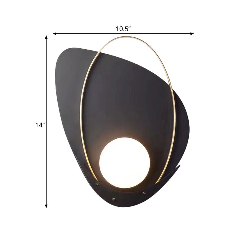 Black Triangular Wall Lamp Minimalism 1 Head Metal Sconce Light Fixture with White Glass Shade