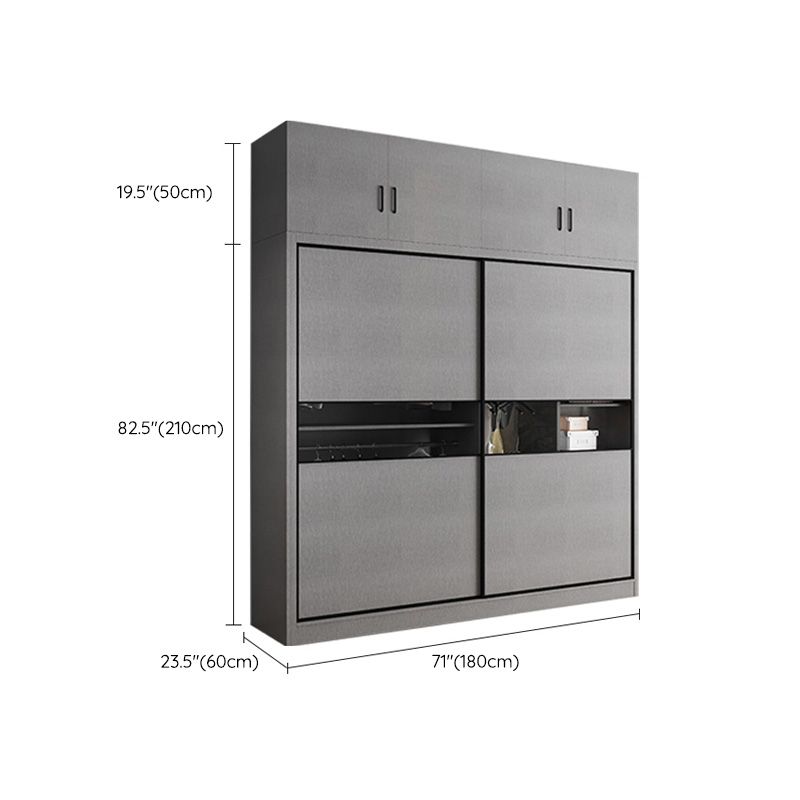 Gray Colour Wooden Wardrobe Rod Included Wardrobe Wardrobe Closet with Sliding Door