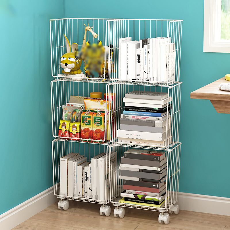 Industrial Iron Closed Back Bookshelf Black and White Bookcase for Home