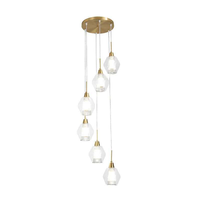 Duidelijke met de hand geblazen glazen gearceerde multi -plafondlamp Noordse stijl gouden suspensieverlichting voor trap
