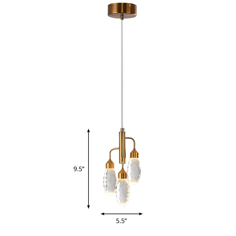 Rain Drop Kitchen Pendse Lighting Crystal biselado 1 Lámpara de suspensión de techo contemporáneo de luz en oro