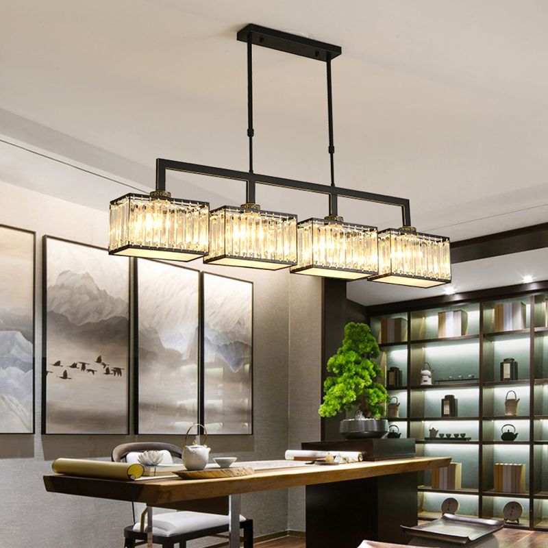 Square Shape Crystal Island Pendants Modern Style Multi Lights Island Pendant Lights