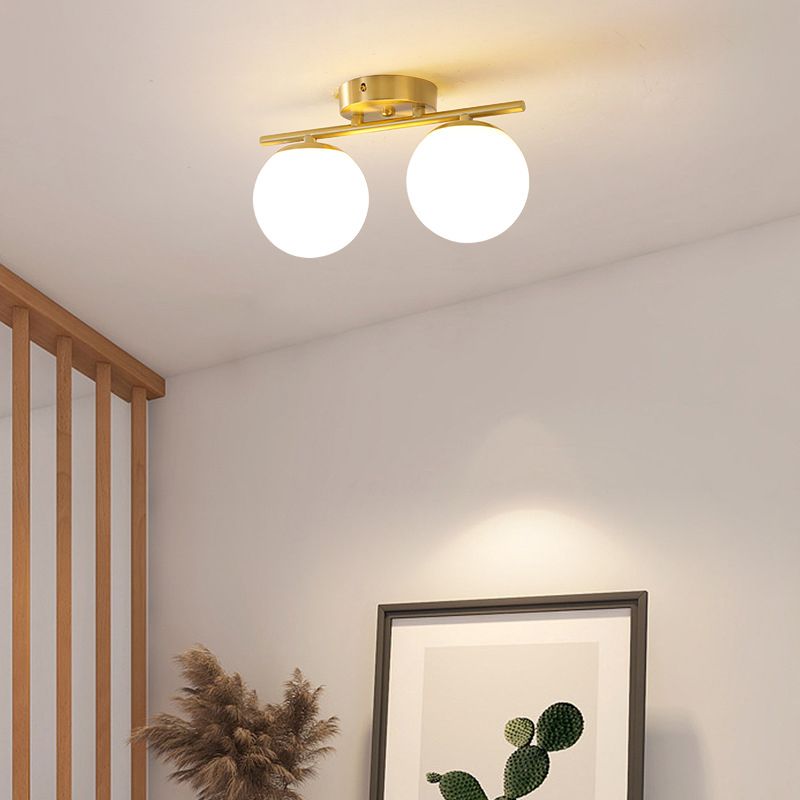 American Metal Flush Mount Ball Shape Ceiling Light with Glass Shade for Living Room