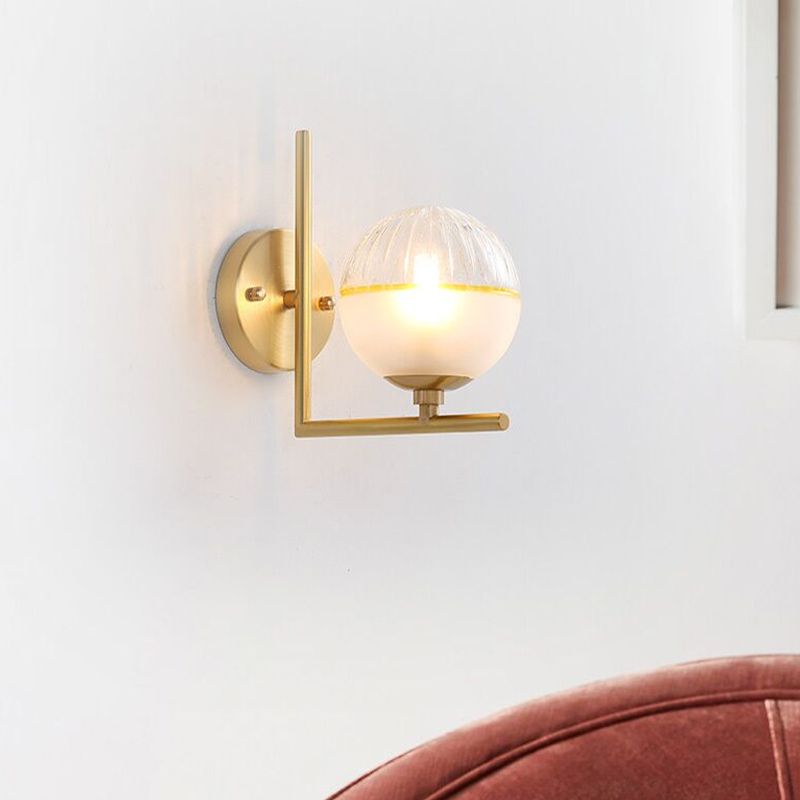 Frosted Glass Global Sconce Modernist 1 Head Brass Wall Mounted Light Fixture with Metal Arm