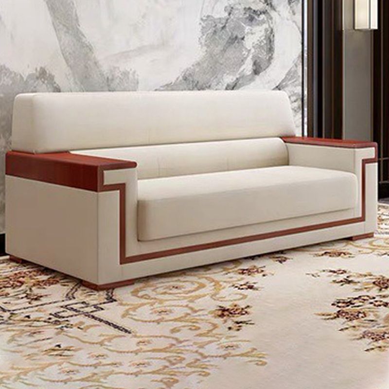 White Contemporary Sectional Square Arm Standard Sofa for Living Room, Apartment