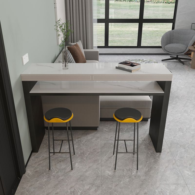 Industrial Counter Height Set 1/2/3 Pcs Stone and Leather Bar Table with Backless Stools