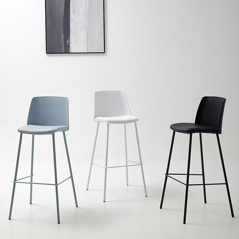 Contemporary Upholstered Low Back Plastic Bar Stools with Metal Base