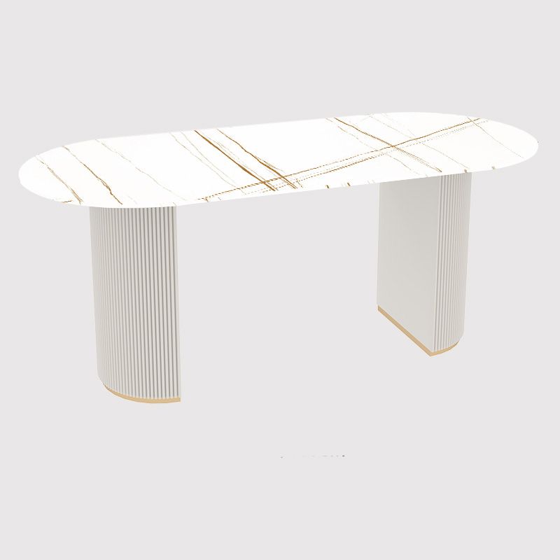 Table à manger ovale en pierre avec base blanche moderne pour salon
