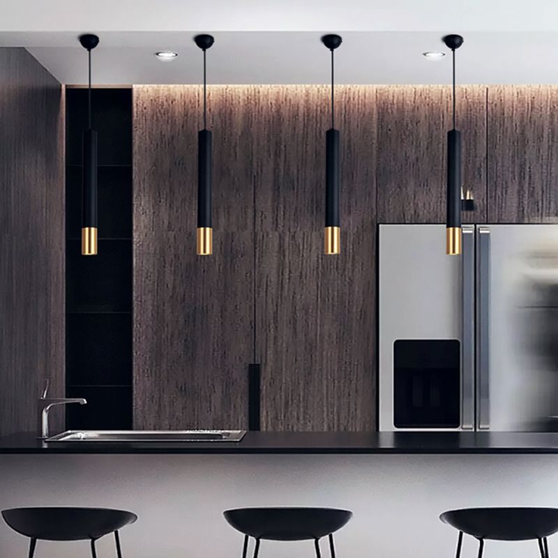 Style moderne linéaire suspendu metal métallique 1 lumière suspendue légère pour le salon