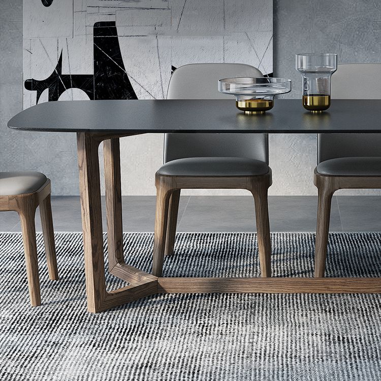 Modern Stone Rectangle Dining Table Wood Base for Dining Room