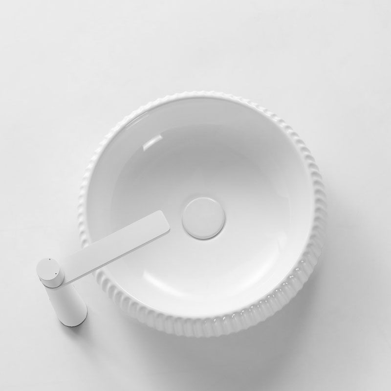 Contemporary Bathroom Sink Porcelain Round Vessel Lavatory Sink with Pop-Up Drain