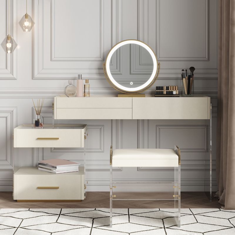 Glam Slate Top Dressing Table Stool Set Solid Wood Makeup Counter