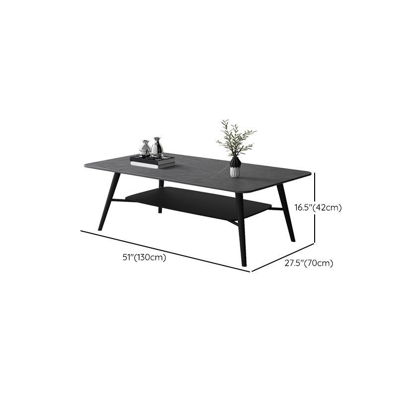 Cross Legs Rectangular Slate Coffee Cocktail Table in Gray with Shelf
