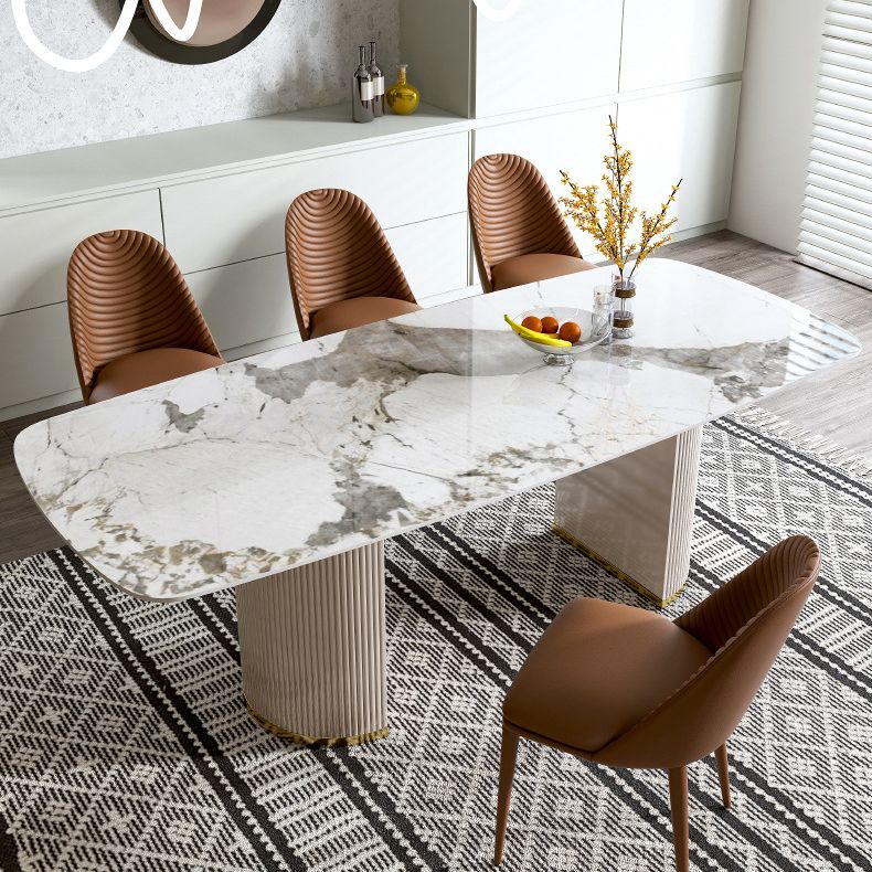 Glam Oval Standard Dining Table White Sintered Stone Dining Table for Kitchen