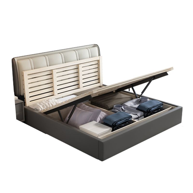 Contemporary Grey Standard Bed with Tufted and Legs Wingback Bed