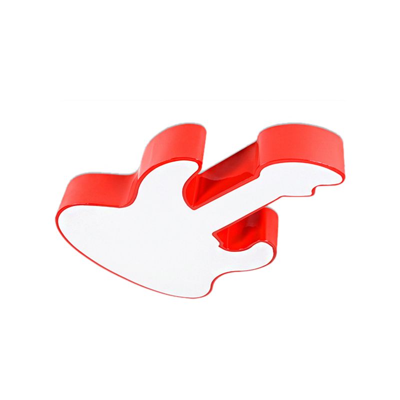 Red/Orange Guitar Flush Ceiling Light Contemporary LED Acrylic Ceiling Lamp for Kindergarten, Warm/White Light
