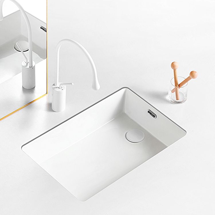 Traditional Undermount Vanity Sink Rectangular Porcelain with Overflow Vessel