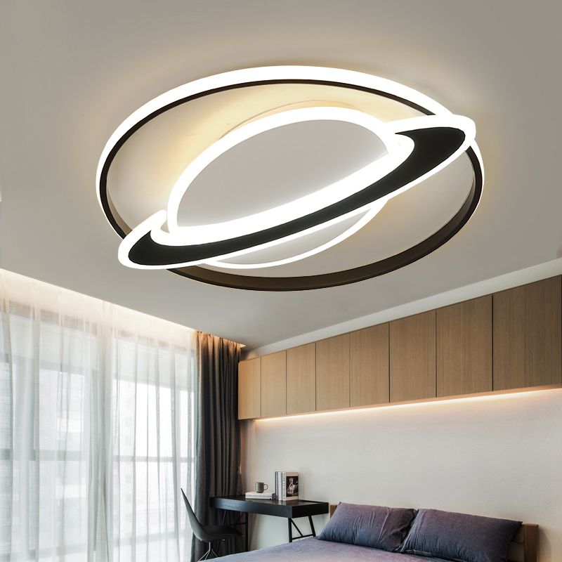 Planet Kids Bedroom Flushmount Lighting Acrylic Minimalist LED Ceiling Light in Black