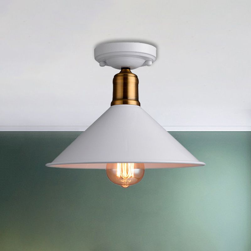 Plafonnier semi-encastré conique à 1 lumière, style vintage, noir/blanc métallique, éclairage proche du plafond