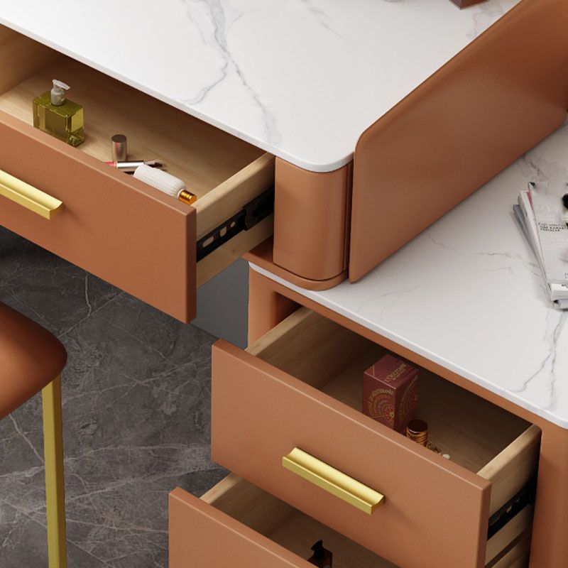 Glam Make-up Vanity With 5 Storage Drawers Dresser with Golden Base
