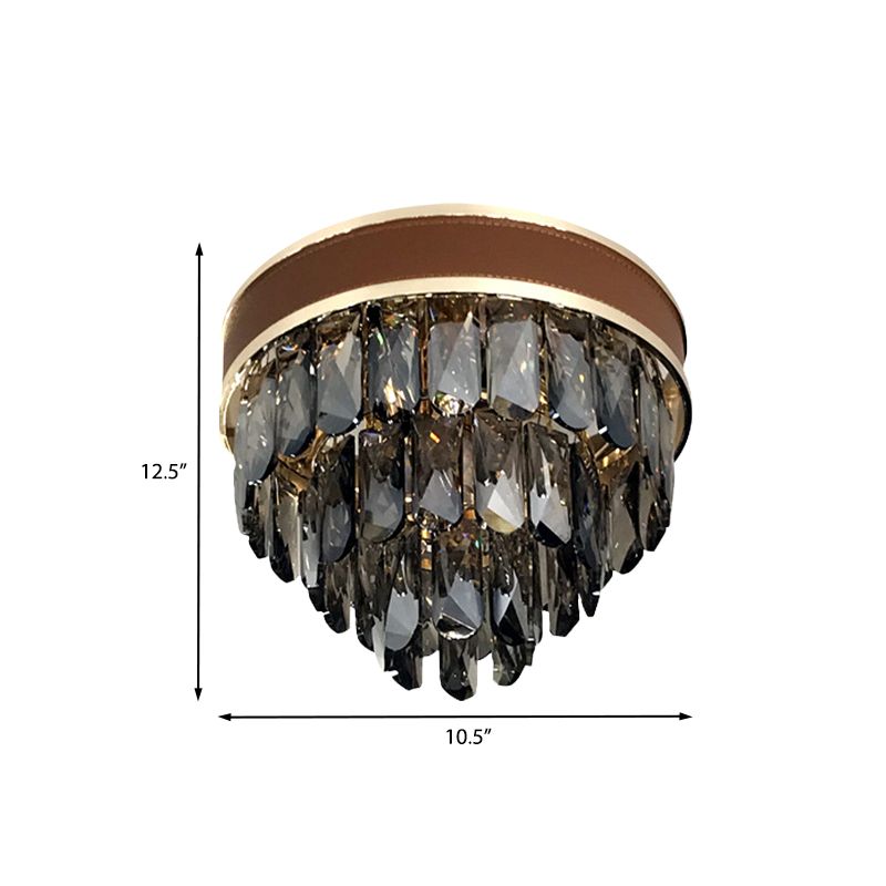 Tiered Flush Mount Lamp Modern Smoke Gray Crystal 6 Bulbs Living Room Close to Ceiling Light