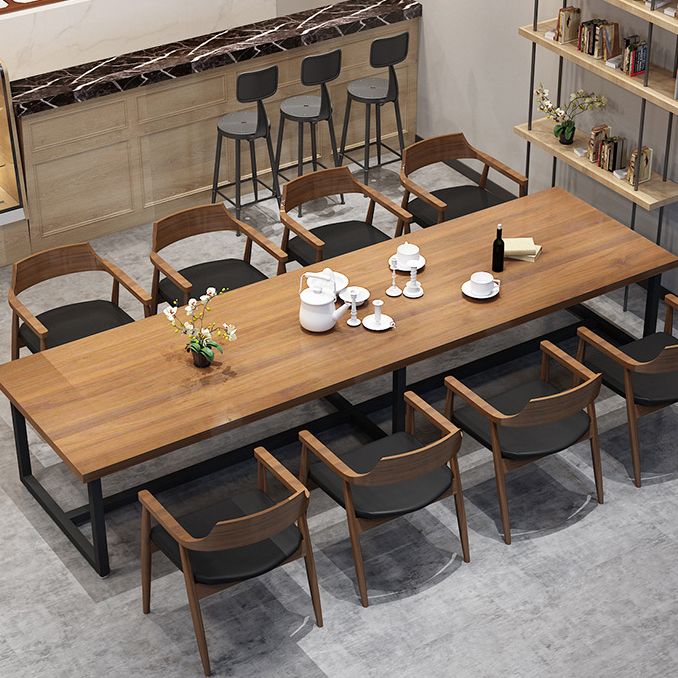 Metal Industrial Rectangle Table Pine Wood Top Indoor Table with Trestle