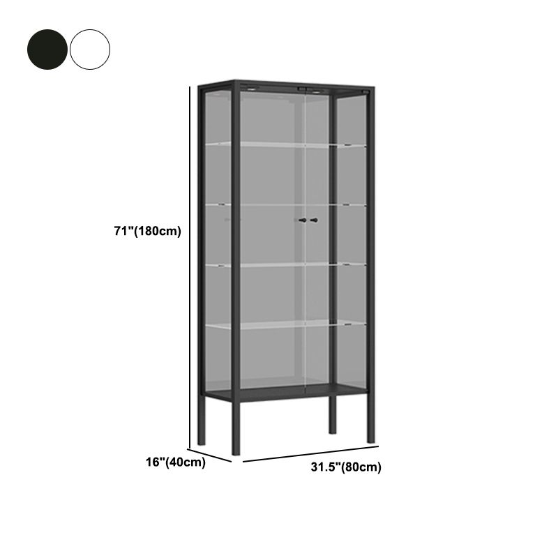 Modern Metal Curio Cabinet Glass Doors with Lighting, 31"L X 16"W