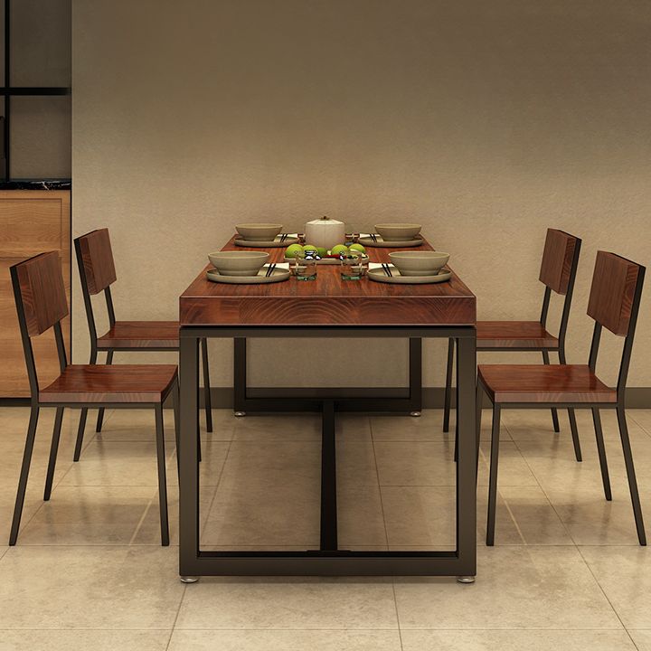Table à manger de style industriel en bois massif table de rectangle marron avec cadre noir pour salle à manger